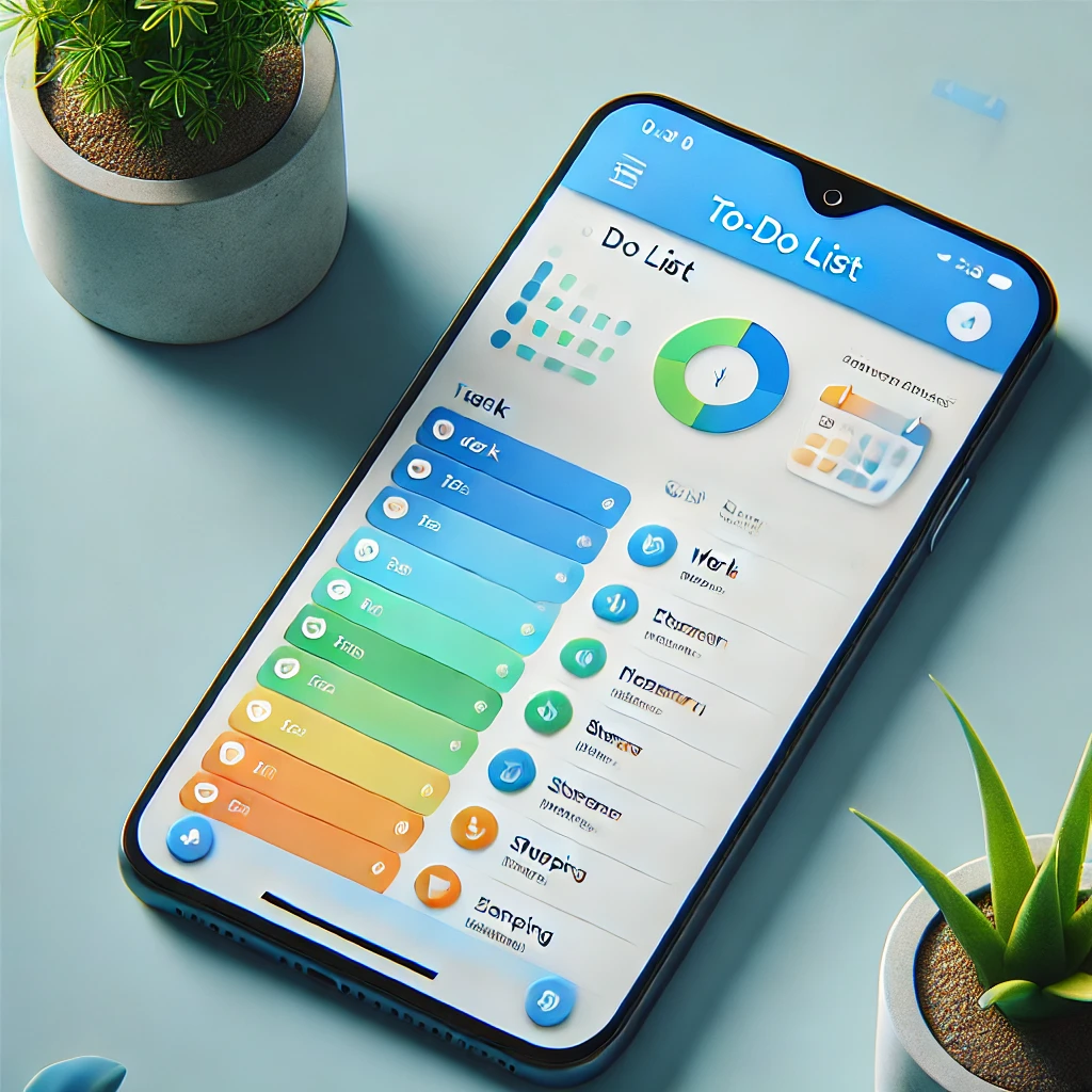 DALL·E 2025-01-22 20.24.30 - A clean and modern to-do list app interface displayed on a smartphone screen. The interface features a digital checklist with tasks organized under ca